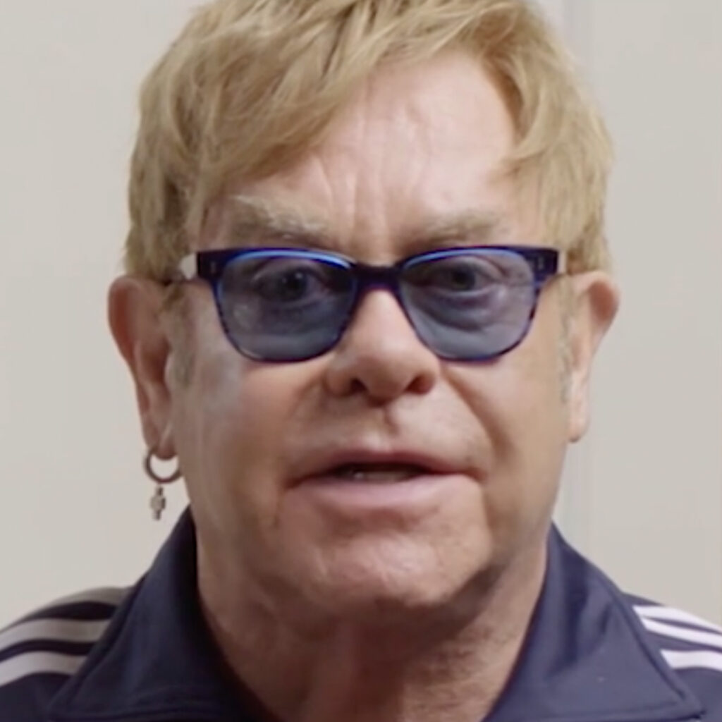 Sir Elton John speaking to camera in a filmed message supporting the End It For Good campaign.
