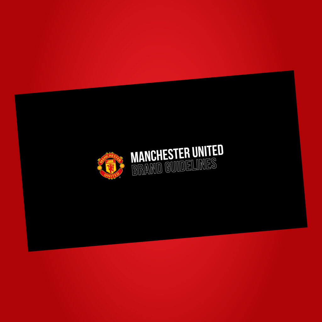The cover of the Manchester United brand guidelines, the club crest and title set in white on black.